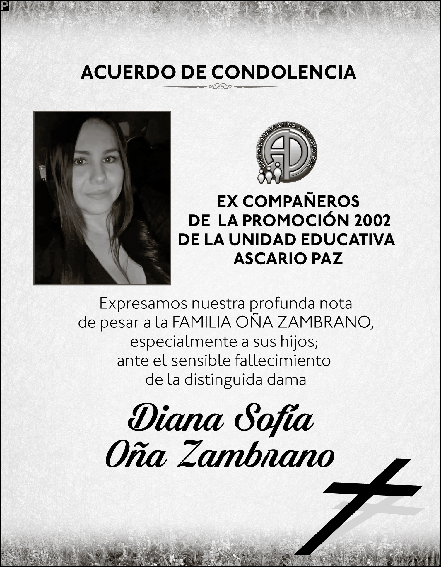 SRA. DIANA SOFIA OÑA ZAMBRANO - La Marea