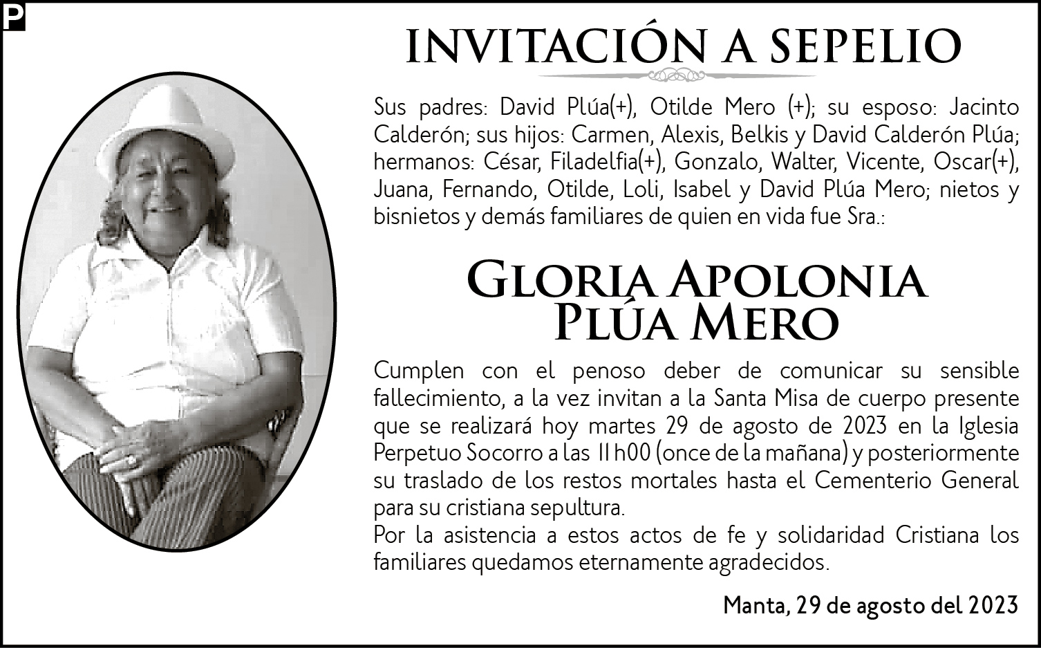 SRA. GLORIA APOLONIA PLUA MERO - La Marea