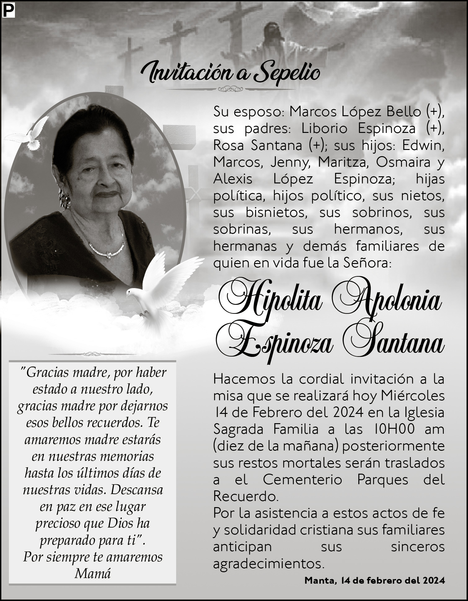 SRA. HIPOLITA APOLONIA ESPINOZA SANTANA - La Marea