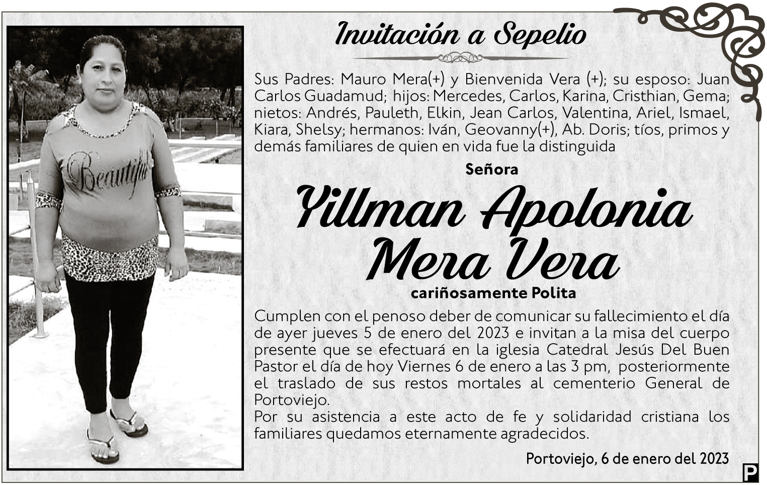 SRA. YILLMAN APOLONIA MERA VERA - El Diario Ecuador