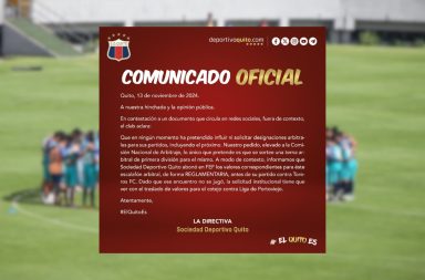 Deportivo Quito dice que lo "sacaron de contexto", sobre pedido de terna arbitral para Ascenso