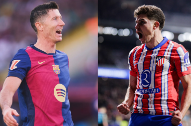 Robert Levandowski y Julián Álvarez jugadores de Barcelona y Atlético Madrid